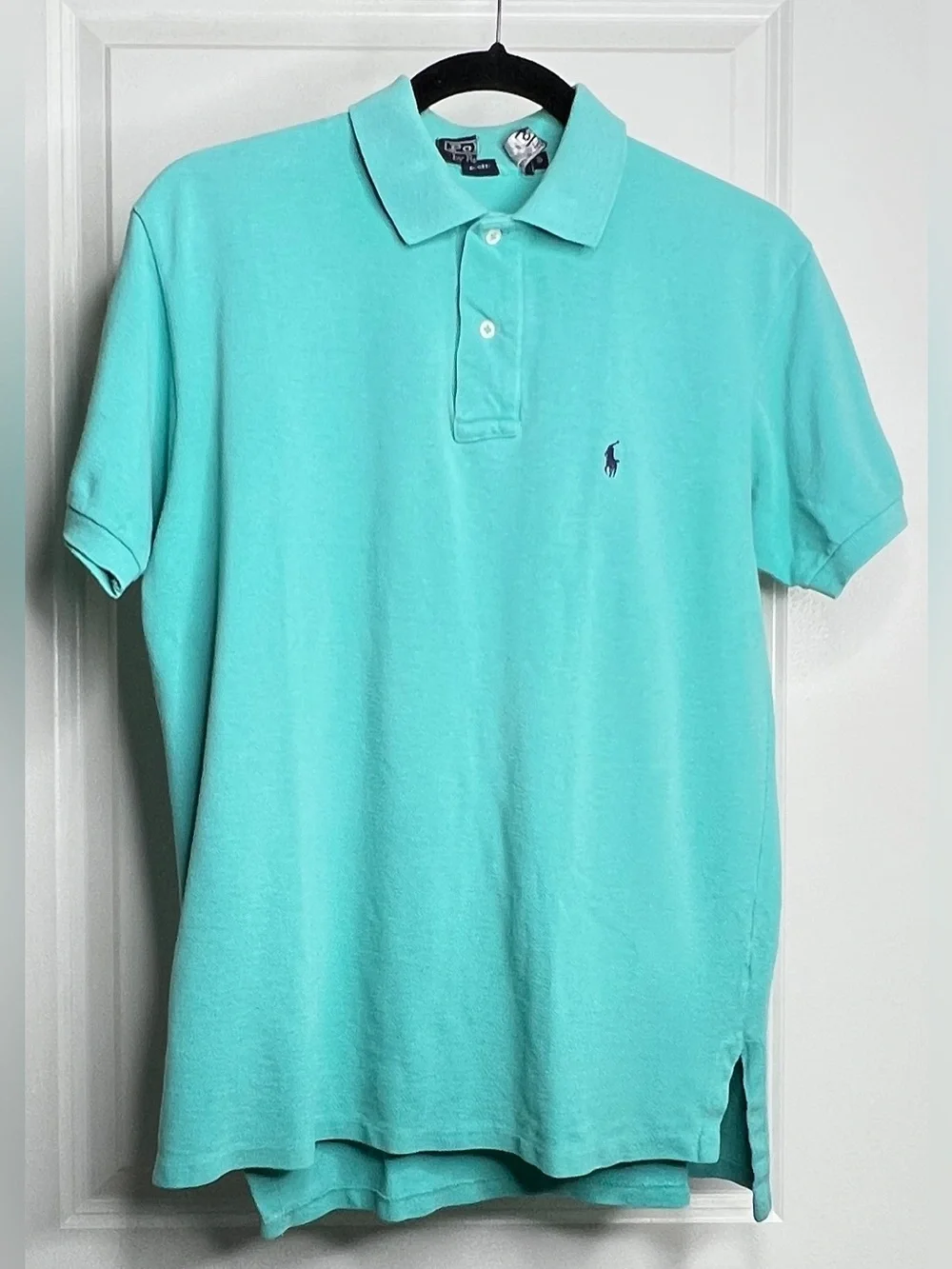 Vintage Polo Ralph Lauren USA Made Turquoise Green Cotton Polo Shirt Small Flaw